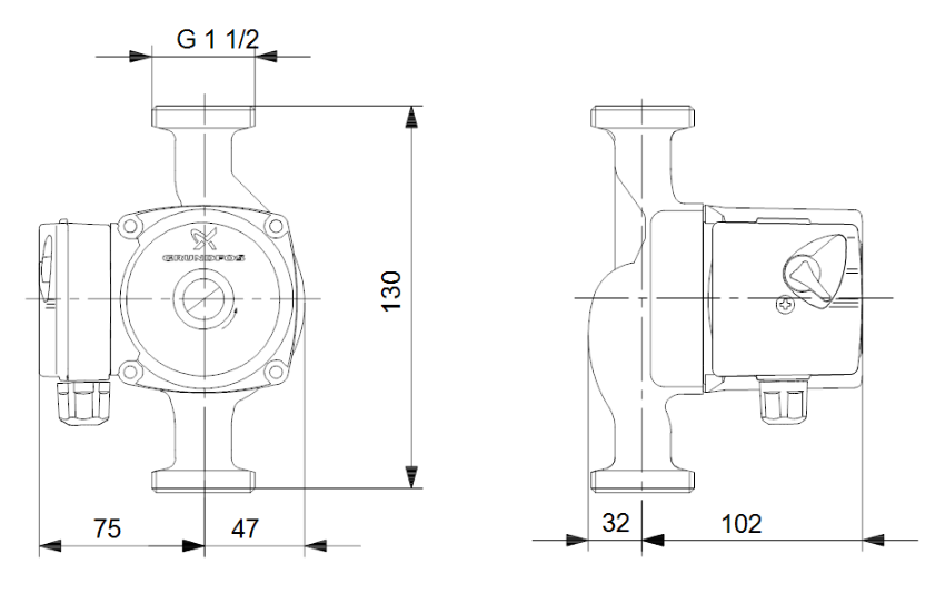 Grundfos UPS 25-60 130: 3 SPEED CAST IRON CIRCULATOR