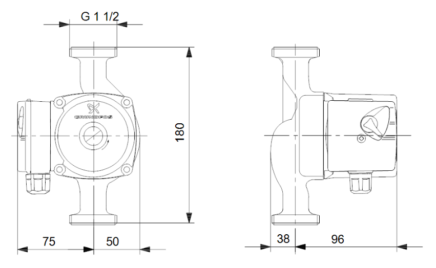 Grundfos UPS 25-60 180: 3 SPEED CAST IRON CIRCULATOR