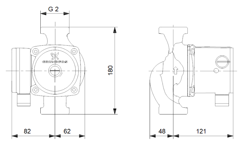 Grundfos UPS 32-80 180: 3 SPEED CAST IRON CIRCULATOR