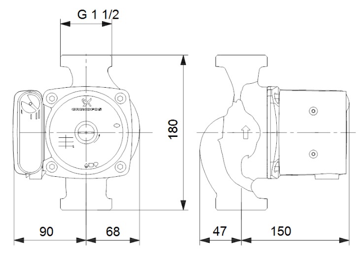 Grundfos UPS 25-100 180: 3 SPEED CAST IRON CIRCULATOR