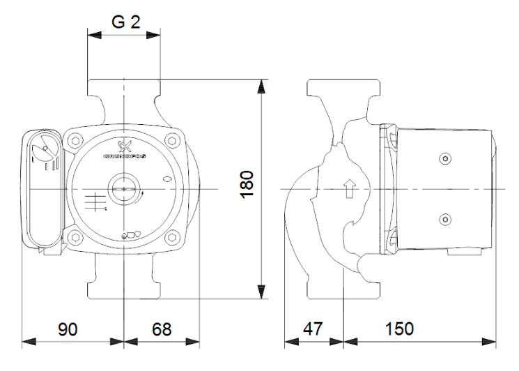 Grundfos UPS 32-100 180: 3 SPEED CAST IRON CIRCULATOR