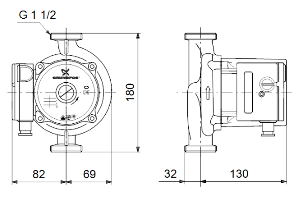 Grundfos UPS 25-120 180: 3 SPEED CAST IRON CIRCULATOR
