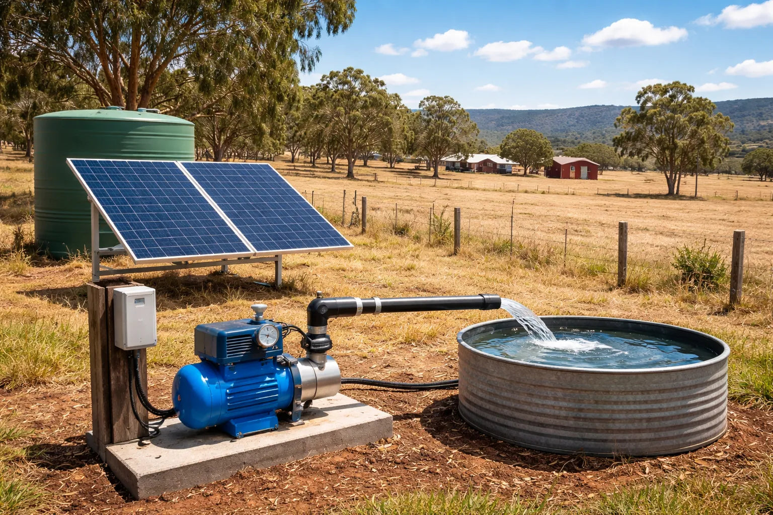 Water pump system supplying a rural Australian property