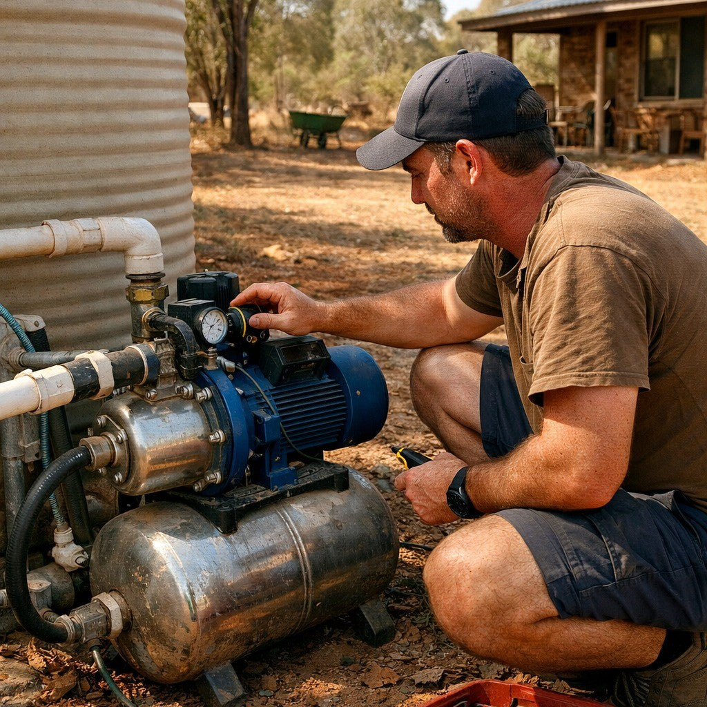 Water pump maintenance being performed at an Australian household