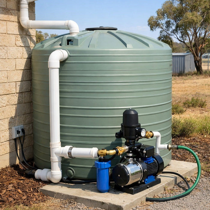 Rainwater tank pump system installed at a Western Australian home