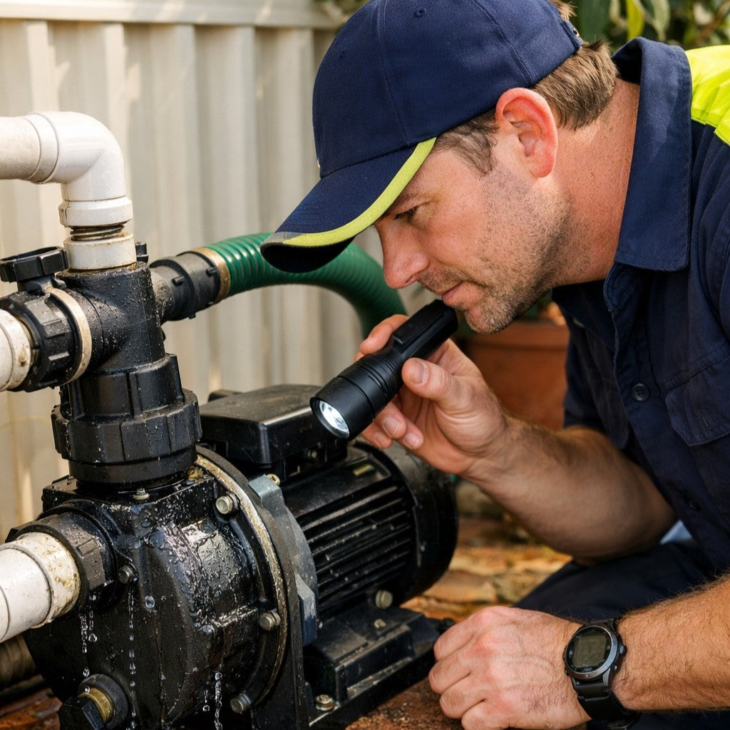 Water pump leak detection inspection in Western Australia home