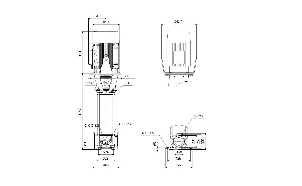 Grundfos CRN 155-9 A-F-A-V-HQQV Vertical Multistage Centrifugal Pump – 92624451
