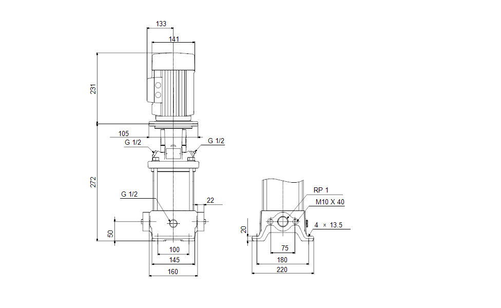 Grundfos CR 1-4 A-A-A-E-HQQE Vertical Multistage Centrifugal Pump – 92900965 (1 x 220-230V)