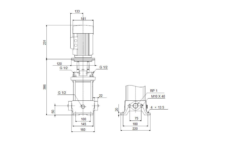 Grundfos CR 1-10 A-A-A-E-HQQE Vertical Multistage Centrifugal Pump – 92900978 (1 x 220-230V)