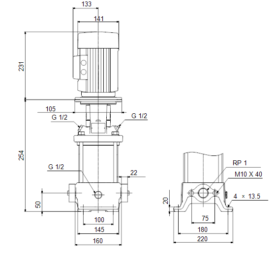 Grundfos CR 3-3 A-A-A-E-HQQE Vertical Multistage Pump – 92901487 (1 x 220-230V)