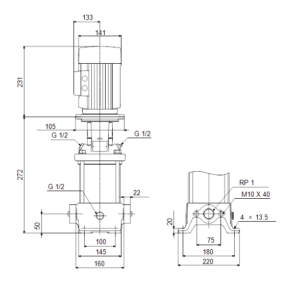 Grundfos CR 3-4 A-A-A-E-HQQE Vertical Multistage Pump – 92901488 (1 x 220-230V)
