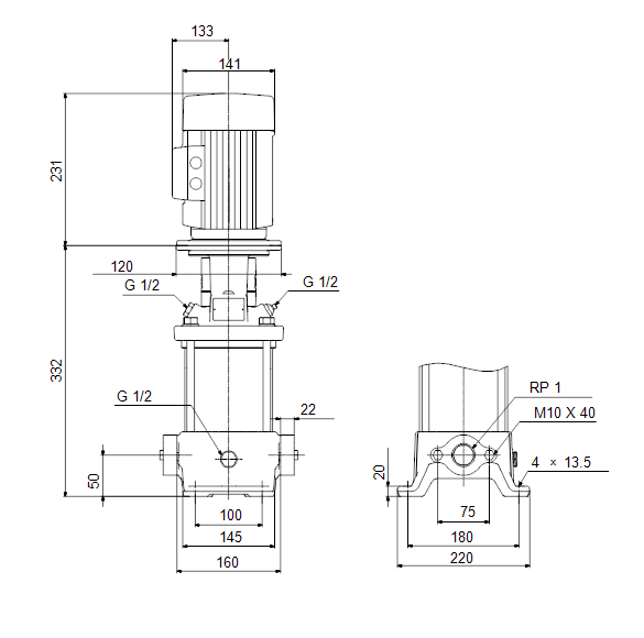 Grundfos CR 3-7 A-A-A-E-HQQE Vertical Multistage Pump – 92901491 (1 x 220-230V)