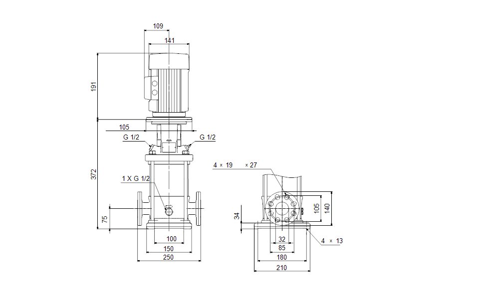 Grundfos CRN 1-8 A-FGJ-A-V-HQQV Vertical Multistage Centrifugal Pump – 96516426 (3 x 220-240D/380-415YV)