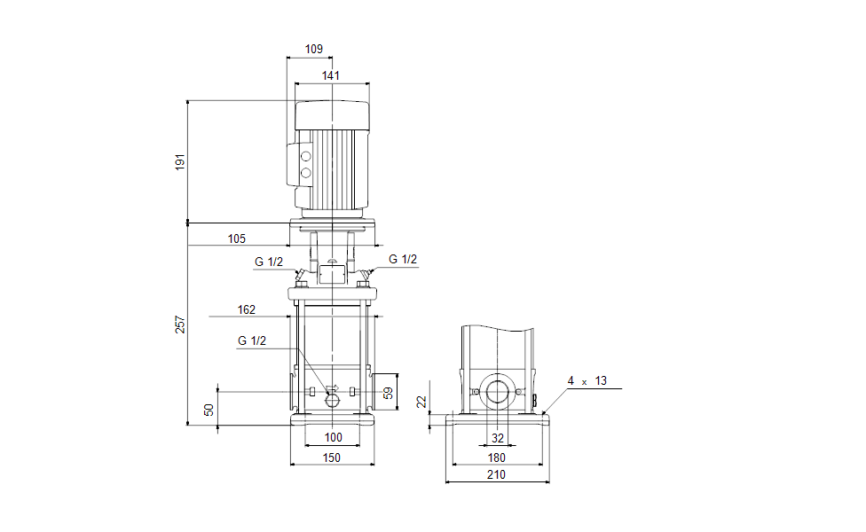 Grundfos CRN 1-2 A-CA-A-V-HQQV Vertical Multistage Centrifugal Pump – 96520527 (3 x 220-240D/380-415YV)