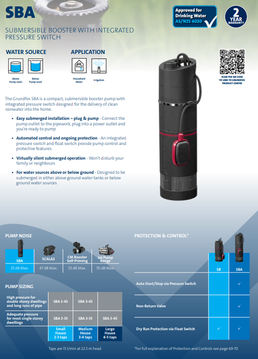 Grundfos Submersible Multistage Pump - SBA 3-35 A - with float switch and automatic pressure switch