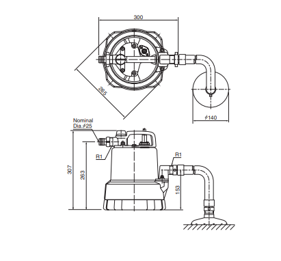 Tsurumi LSP1.4S Single Phase Portable Self-Priming Submersible Drainage Pump with Suction Attachment