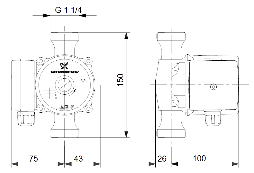Grundfos UP 20-45 N 150 FIXED SPEED STAINLESS STEEL CIRCULATOR