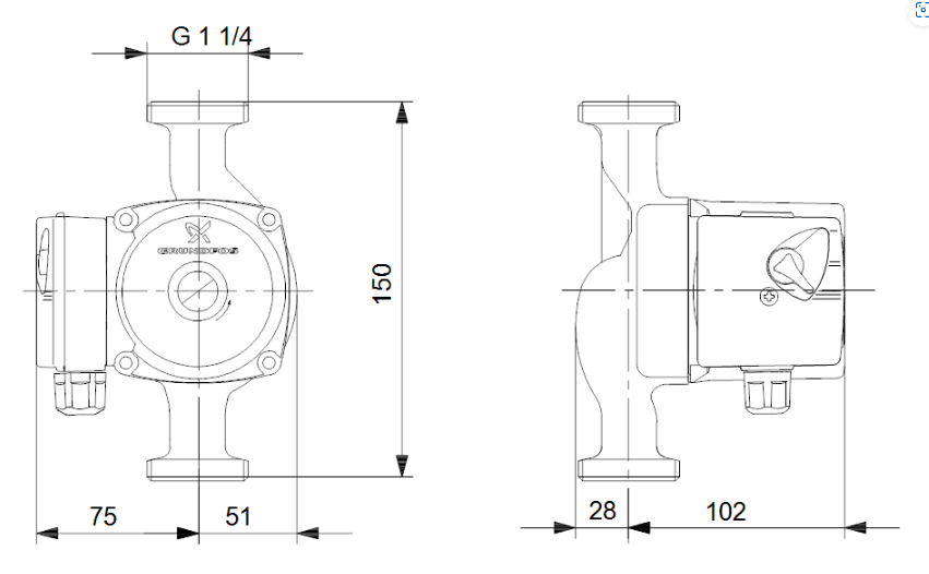 Grundfos UPS 20-60 N 150 3 SPEED STAINLESS STEEL CIRCULATOR
