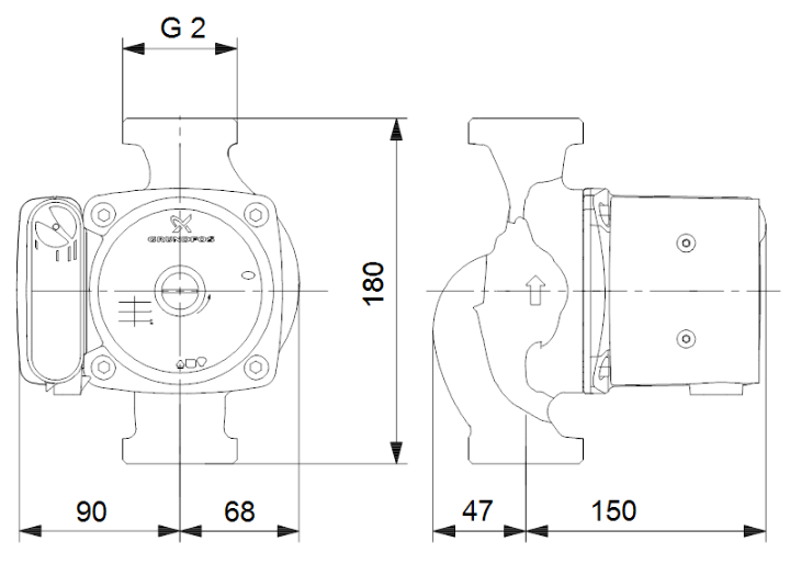 Grundfos UPS 32-100 N 180 3 SPEED STAINLESS STEEL CIRCULATOR